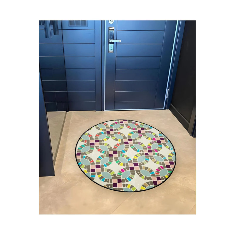Tapis décoratif moderne multicolore à motifs tissés, Rond 5 pi