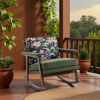 Mid Century Modern Accent Chair ,Rocking Chair With Wood Frame, Upholstered Living Room Chairs , Reading Armchair For Bedroom Sunroom