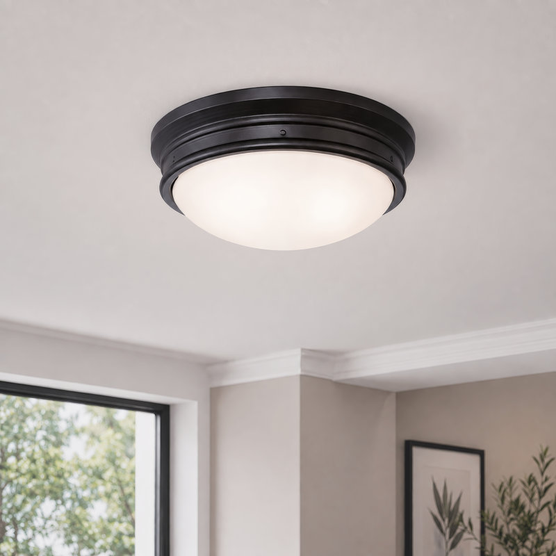 Burtundy Glass Flush Mount, Matte Black