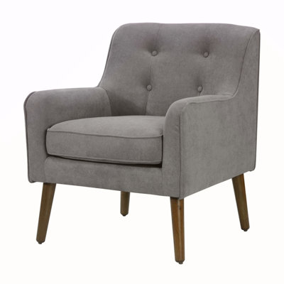 25"W Mid Century Modern Gray Woven Fabric Tufted Armchair