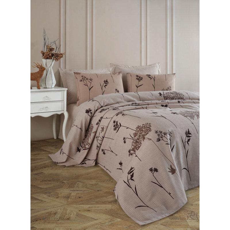 Luxurious Single Pique & Pillowcase Set, Brown | 100% Cotton Pique 63 x 91 | 65% Cotton / 35% Polyester Pillowcase 19.7 x 27.6 | Soft, Durable, Machine Washable, 142 Thread Count - Perfect for Cozy Bedrooms