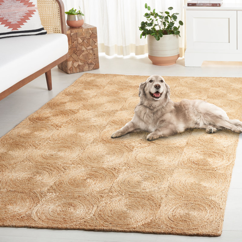 Cidalino Natural Fiber Hand Loomed Jute Pile Geometric Rug, Rectangle 4' x 6'