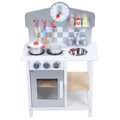 Ensemble de cuisine pour enfants, ensemble de jeu de cuisine en bois avec four évier, ensemble de cuisine pour tout-petits, jouet de jeu pour enfants de 18 mois et plus (gris)