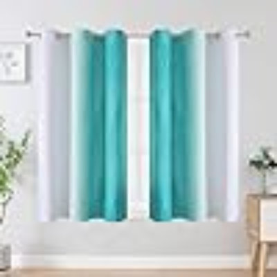 Estelar Textiler Teal And Greyish White Blackout Curtains 54 Inch Length, Light Blocking Gradient Grommet Drapes For Living Room, Thermal Insulated Ombre Curtains For Bathroom,42Wx54l,2 Panels