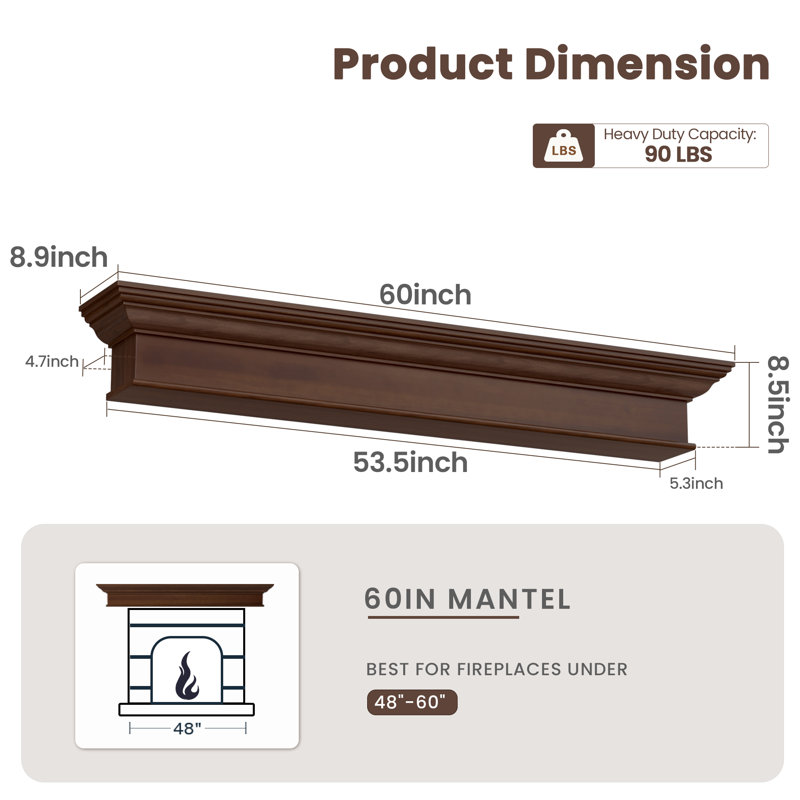 Fireplace Mantel, 72", Brown