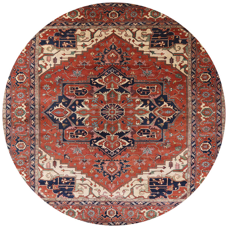 Tapis brun à motif oriental, Rond 8 pi