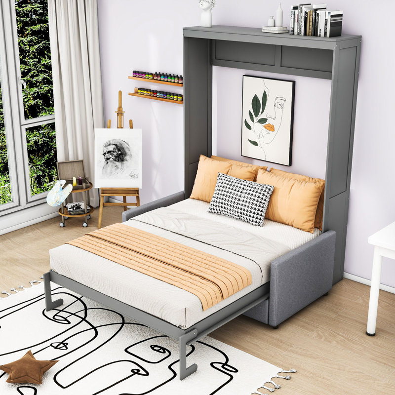 Anell Multifunctional Murphy Bed with Storage Converts to Sofa, Grey