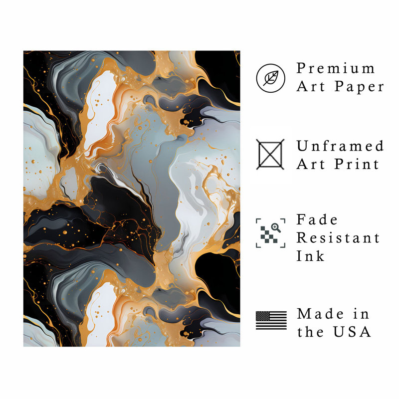 «Abstract Gold Brush Strokes VI», reproduction d'art moderne sans cadre