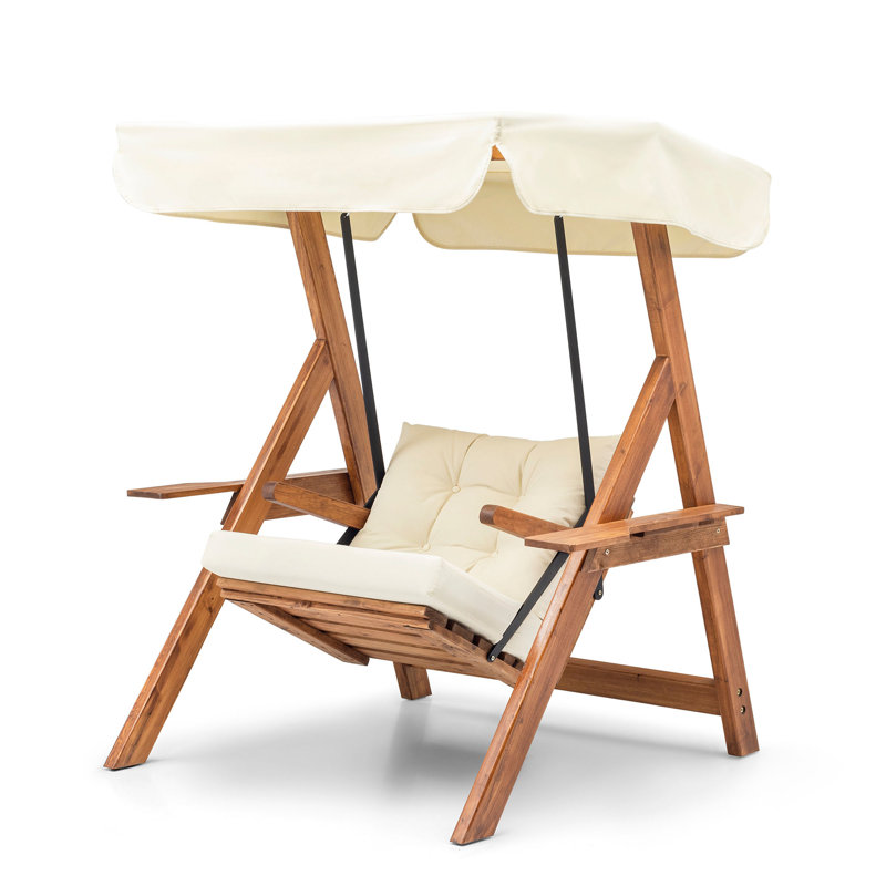 Balancelle simple Garden, couleur crème | Structure 100% bois de pin, imperméable et résistante aux rayons UV | Housse de coussin amovible (25,6 po x 22,8 po x 19,7 po) | Tissu facile à nettoyer, parfait pour la détente en plein air et les espaces modernes
