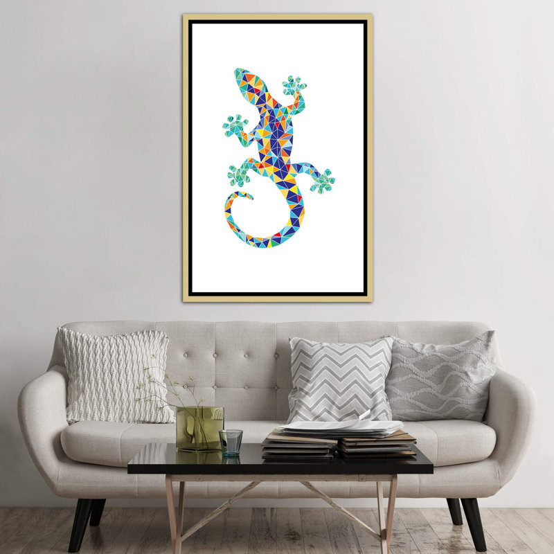 Gaudi Mosaic Dragon - impression d'art graphique, H 60 po x l 40po x P 1,5 po, Toile encadrée d'or