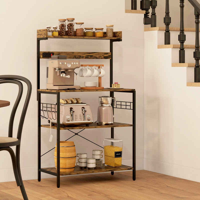 Étagère de cuisine avec prise de courant, tablettes réglables et crochets, Gris, H 53,9 po x l 31,5 po x P 16,5 po