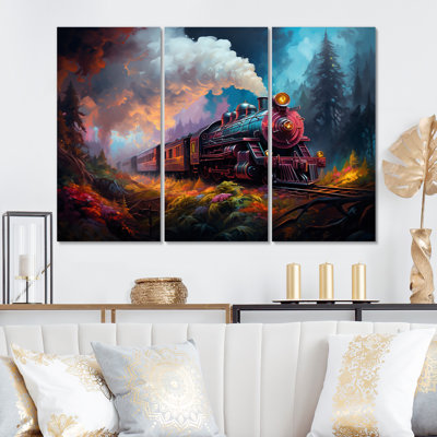 «Steamtrain Travelling In The Sunset», ensemble de reproductions d'art mural train