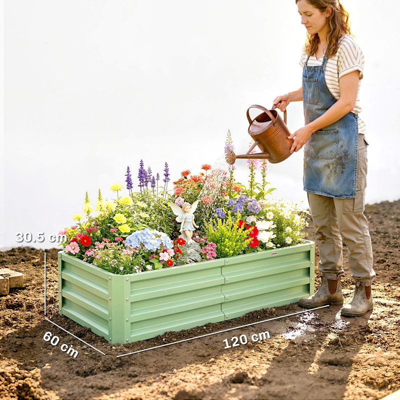 Planter, 30.5cm H x 120cm W x 60cm D, Light Green, Set of 1