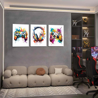 Ensemble de 3 décorations pour salle de jeux vidéo, affiches de jeu vidéo graffiti sur toile, affiches pour jeux vidéo, encadré 12 x 16 po