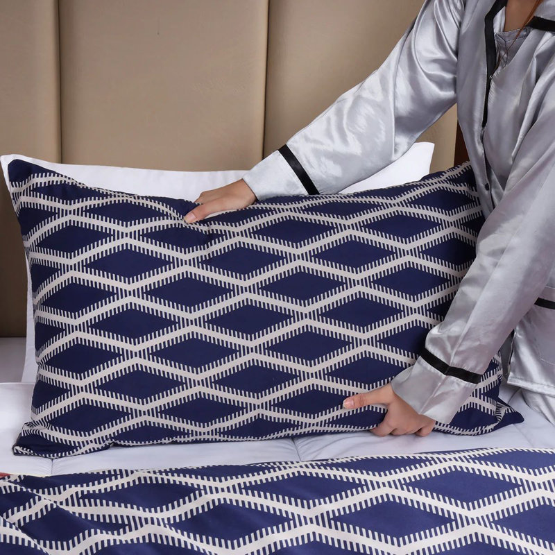 250TC Brushed Microfiber Duvet Cover Set with Pillowcases (3 in 1), Navy/White Plaid
