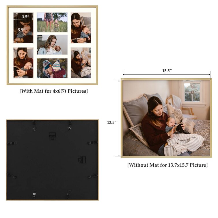 13.7x15.7 Matted Black Wood 7-Opening for 4 x 6 Collage Picture Frame