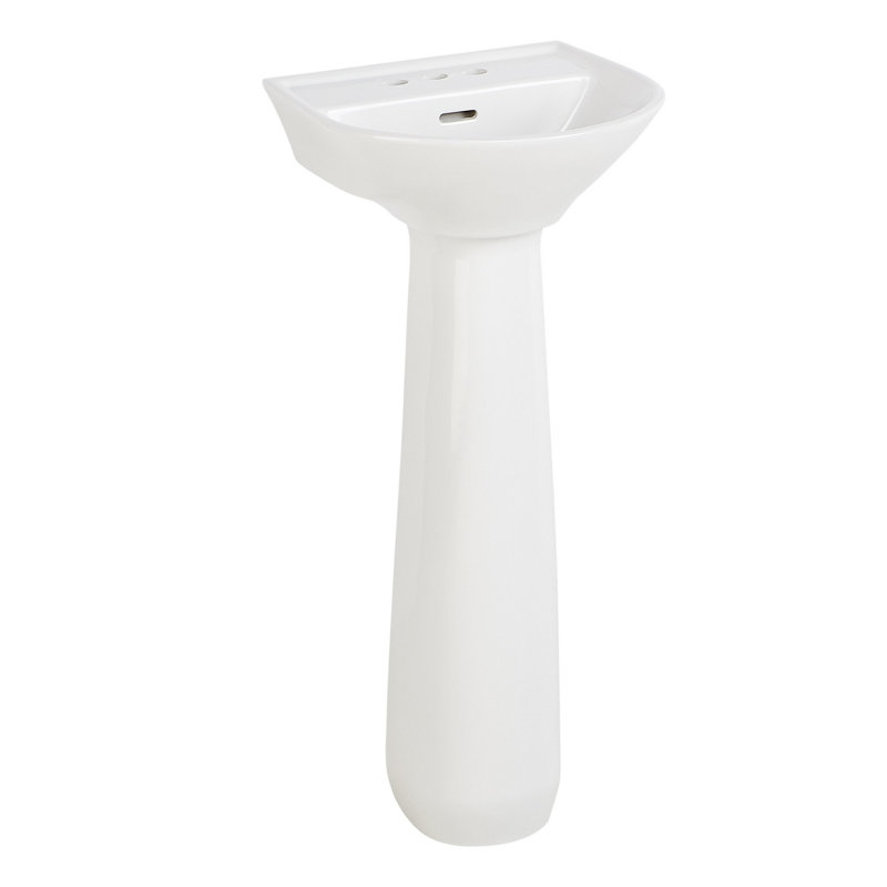 17" Lanken 34" Tall White Porcelain Irregular Pedestal Bathroom Sink with Overflow, 4" Centers