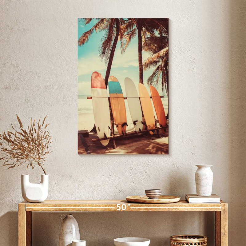 Planches de surf rétro sur toile, H 36 po x l 24 po x P 1,25 po