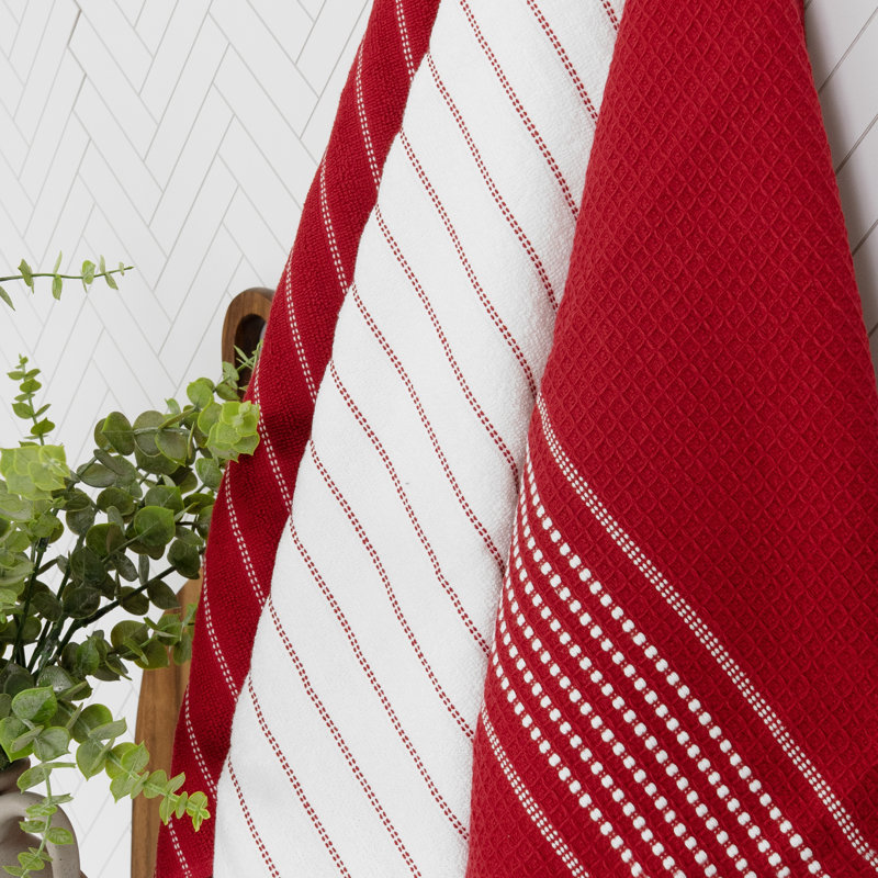 All-Clad Skipping Stripe & Wave Kitchen Towels (Set of 4), Chili