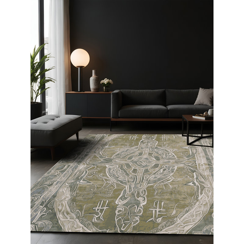 Tapis gris soyeux et moelleux, Rectangle 7 pi x 10 pi