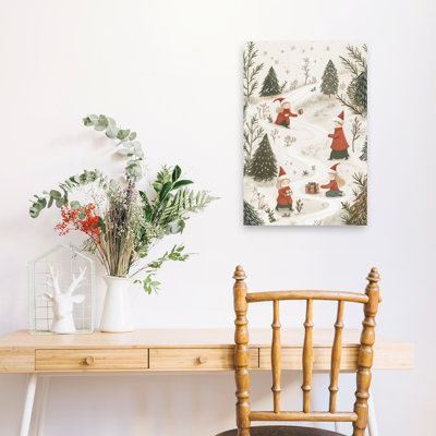 Winter Gift Exchange Abstract Contemporary Christmas Tree Pine Tree Forest Winter Wall Art Print by Mathieu - Wrapped Canvas Print