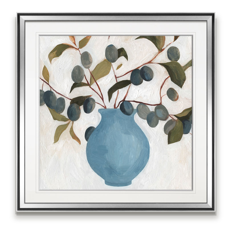Plum Branch Arrangement II, peinture, H 16 po x l 16 po x P 1,5 po, Encadrement argenté