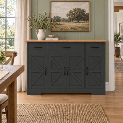 Rustic Farmhouse Barn Style Doors and Adjustable Shelving Buffet Cabinet for Dining Room and Living Room