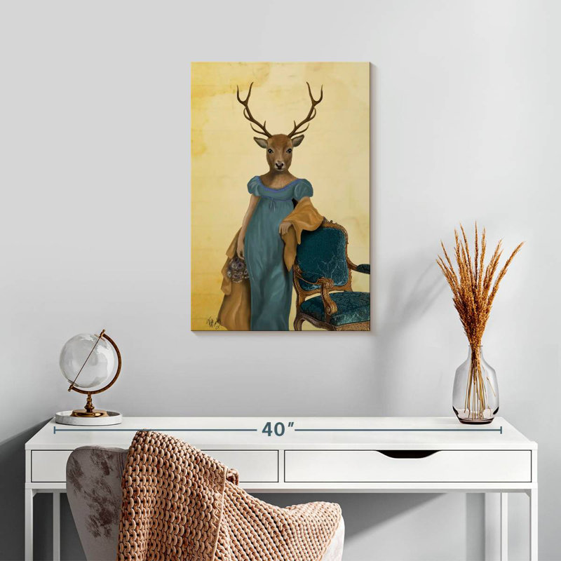 Cerf Brampt en robe bleue, H 24 po x l 16 po