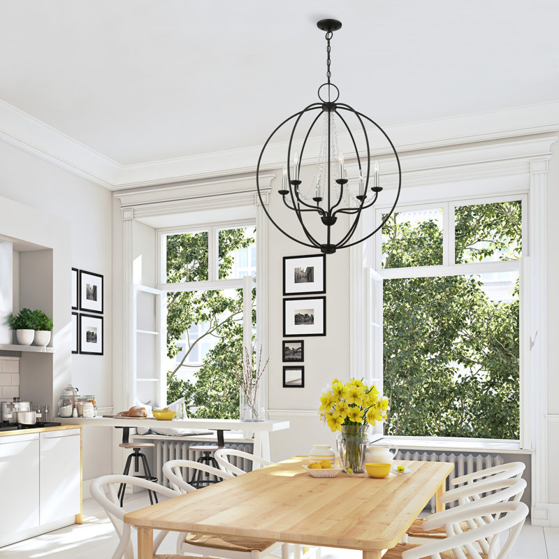 Ledjon 6 - Light Dimmable Globe Chandelier, Black/Brushed Nickel