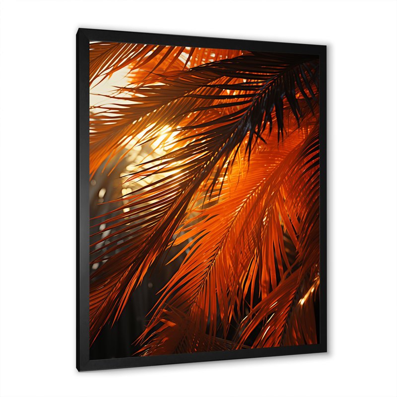 «Sunset Tropical Palm Tree Leaves I», reproduction sur toile, Cadre noir, H 40 po x l 30 po x P 1,5 po