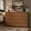 Commode double à 12 tiroirs en noyer au design moderne, grand meuble de rangement pour chambre à coucher