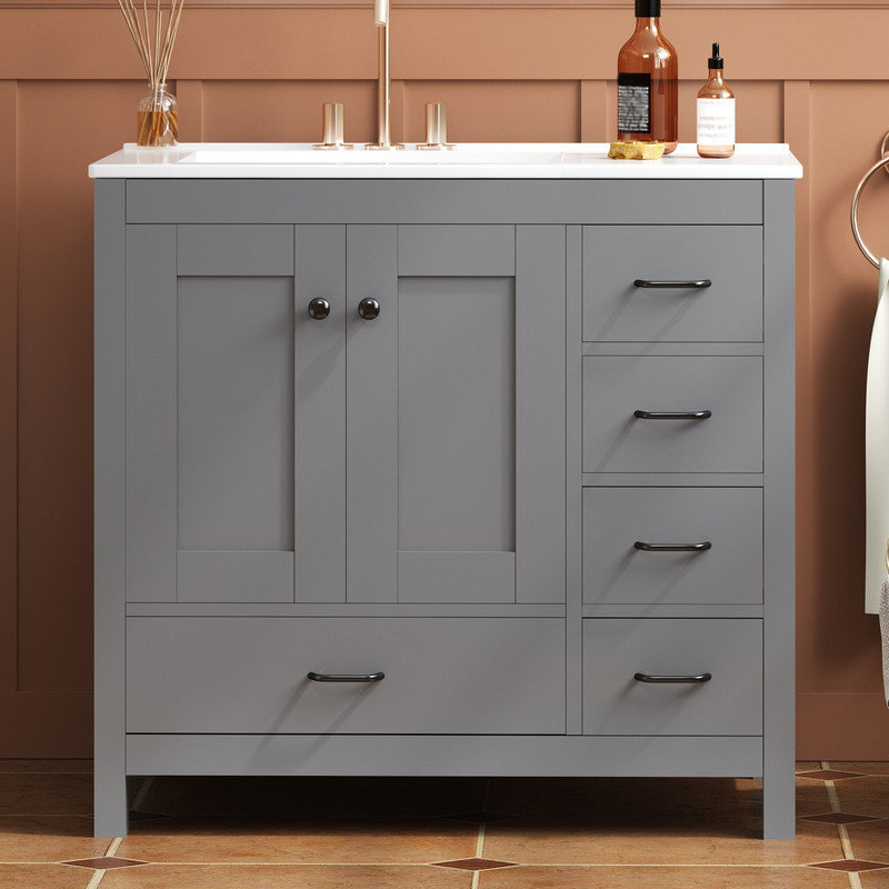 Magnifiques meubles-lavabos de salle de bain autoportants avec lavabo simple, Gris