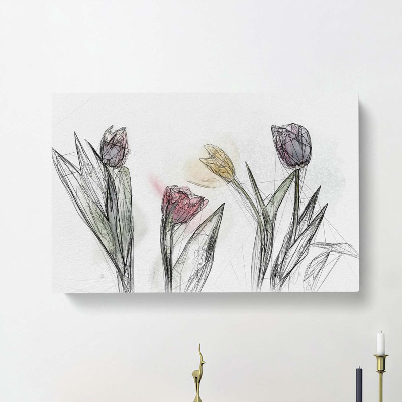 Colourful Tulip Flowers in Abstract - Wrapped Canvas, 40cm H x 60cm W x 3cm D