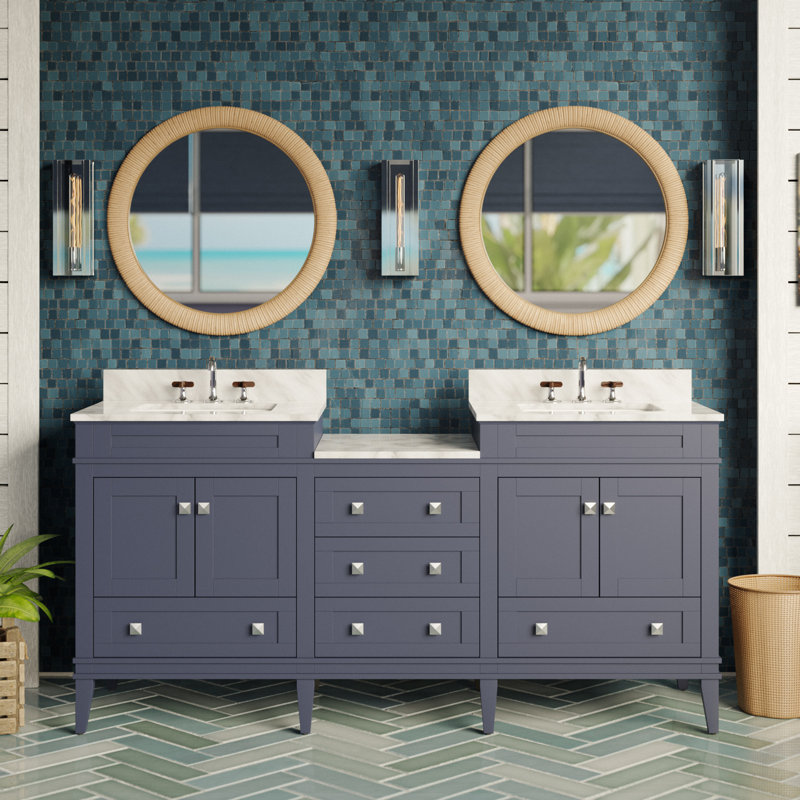 Frankfurt 72'' Double Bathroom Vanity with Carrara Marble Top, Charcoal Gray