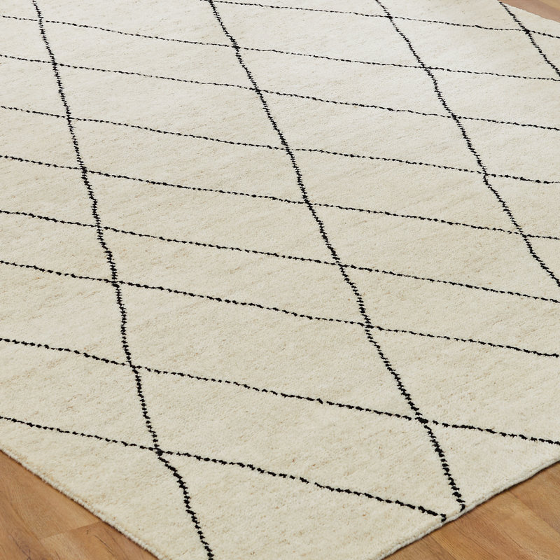 Urban Ridge Wool Hand Knotted Area Rug in Ivory Lattice, Rectangle 9' x 12'