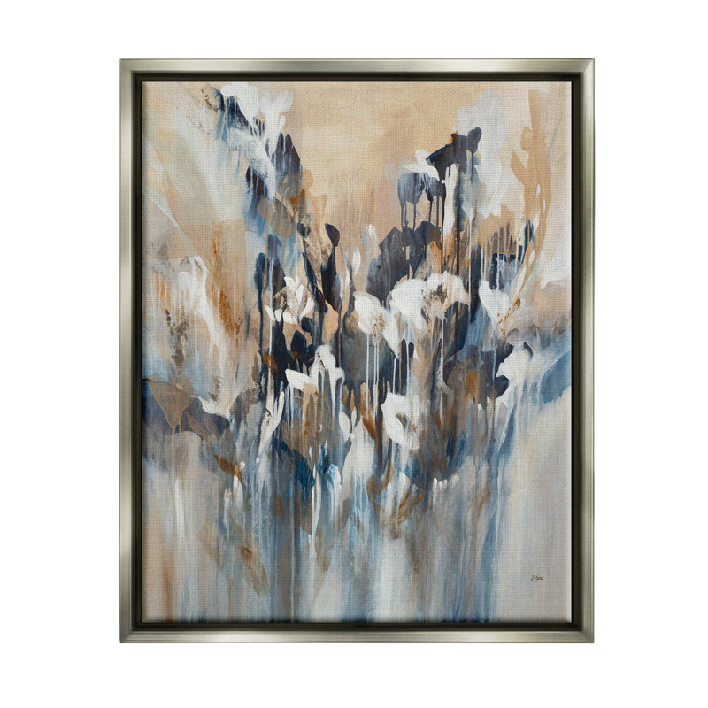 Giclée à motif abstrait botanique en couches par K. Nari, Cadre flottant gris lustré, H 21 po x l 17 po x P 1,7 po