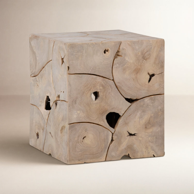 Solmar Solid Wood End Table, Bleached Teak