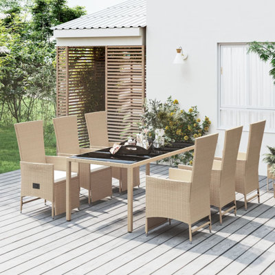 Patio Dining Set With Cushions Beige Poly Rattan