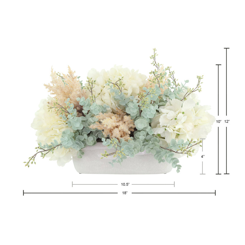 Spring Centerpiece with Hydrangeas, Eucalyptus and Pampas