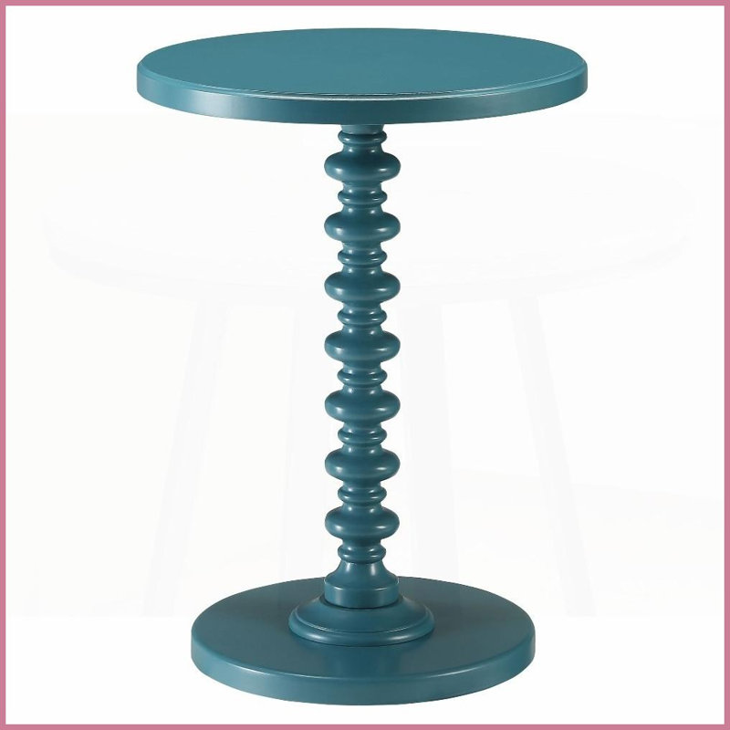 Table basse ronde en bois bleu sarcelle avec piédestal classique, idéale pour le salon, Sarcelle