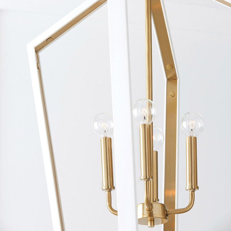 4 - Light Lantern Pendant, Flat White/Matte Brass