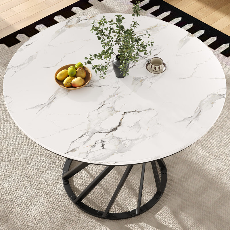 Round Metal Base Dining Table, Black