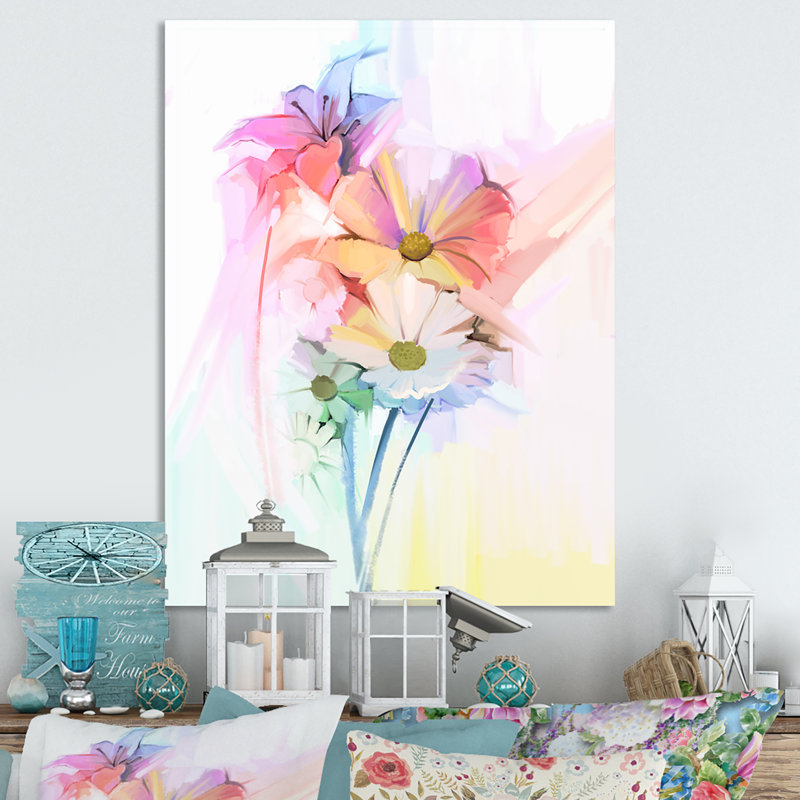 «Modern Gerbera Daisy Flower», reproduction d'art sur toile traditionnelle, H 40 po x l 30 po x P 1,5 po, Toile tendue