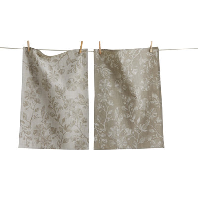 Canyon Print Floral Dishtowel Set  White Kitchen Towels, Everyday Use, Machine Washable.