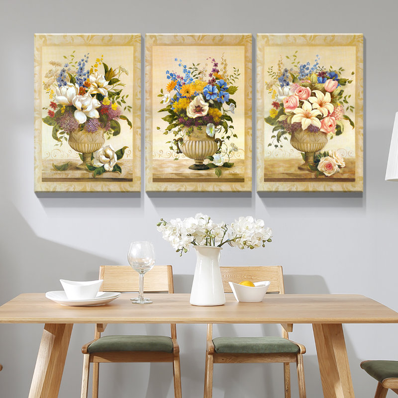 3 panneaux d'art mural encadré, 3 pièces, décoration florale, peinture pour cadeau de Noël, café, bureau, salle à manger, salon, salle de bain, chambre à coucher, prêt à accrocher, encadré sur toile