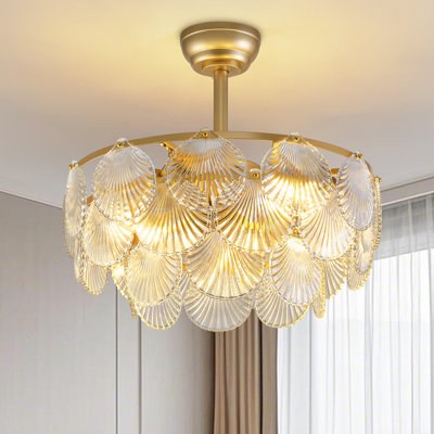 Ventilateur de plafond en cristal en cage à 7 pales de 22 po avec télécommande et ensemble d'éclairage Wadeeah