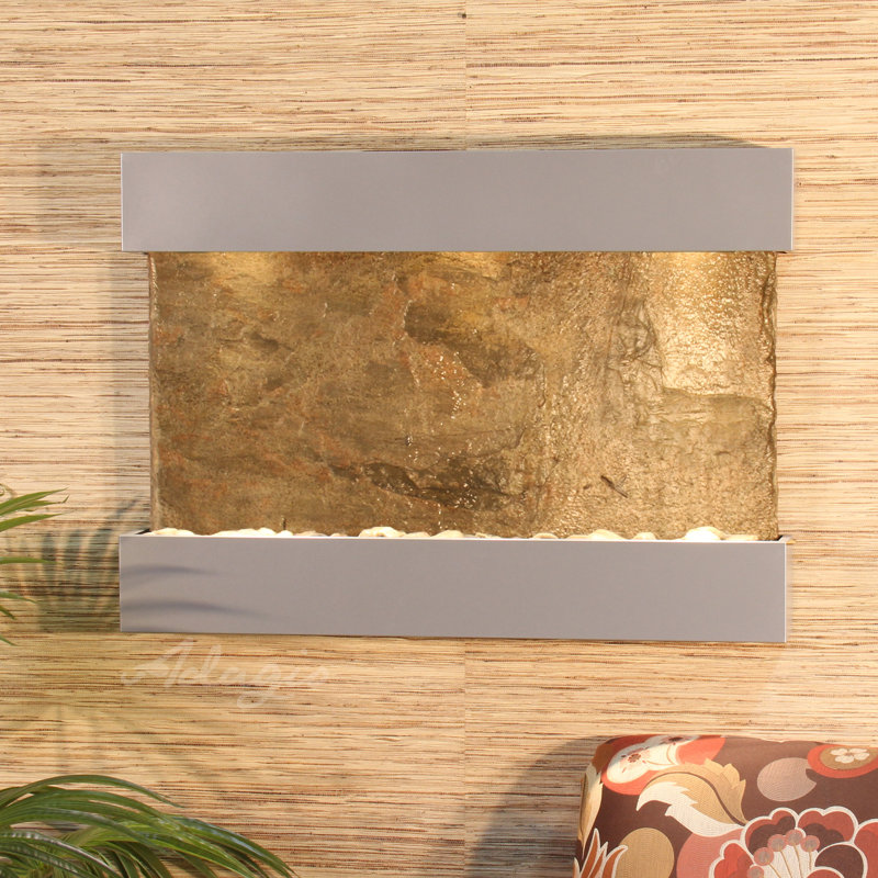 Fontaine lumineuse en acrylique Henline, Ardoise verte, Argent métallique, Ardoise