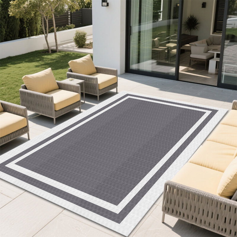 Tapis de camping durable et durable en gris avec tapis d'extérieur réversible imperméable, Rectangle 6 pi x 9 pi