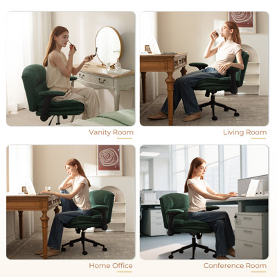 Ergonomic Armchair Office Chair, Swivel Vanity Chair with Adjustable Flip-up Arms and Wheels, Wide Seat Computer Chair with 3 Layer Cushions by Ebern Designs