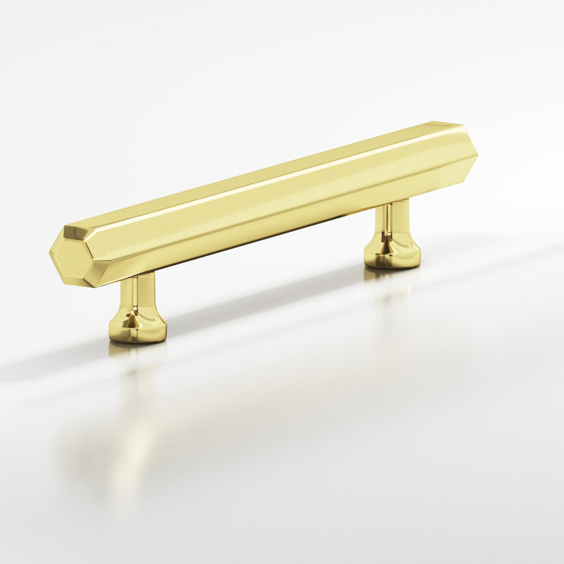 Hexagonal, Beveled Cabinet Pull With Flared Posts, Polished Brass
